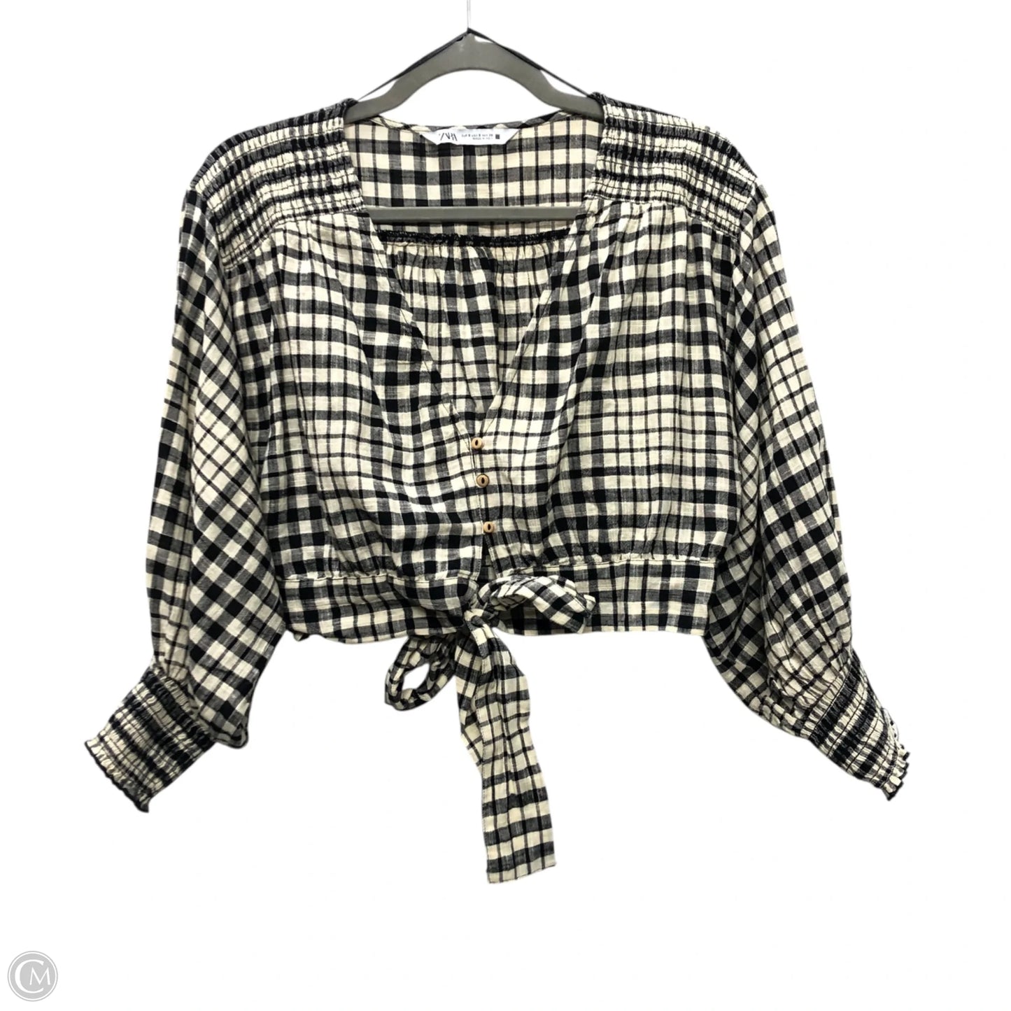Top Long Sleeve By Zara In Black & Cream, Size: S