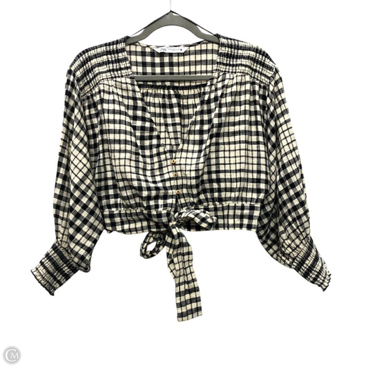Top Long Sleeve By Zara In Black & Cream, Size: S