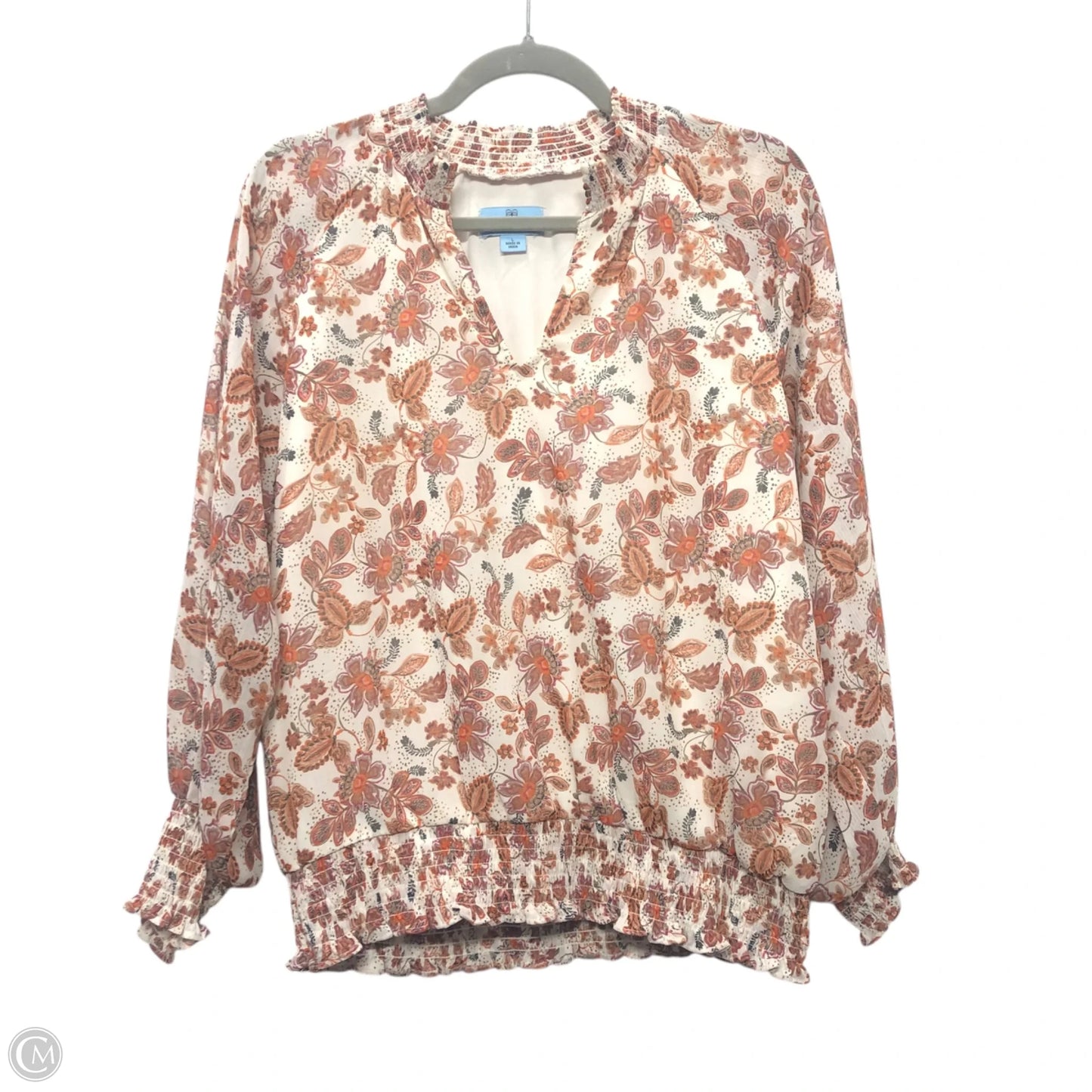 Top Long Sleeve By Cece In Orange & White, Size: L