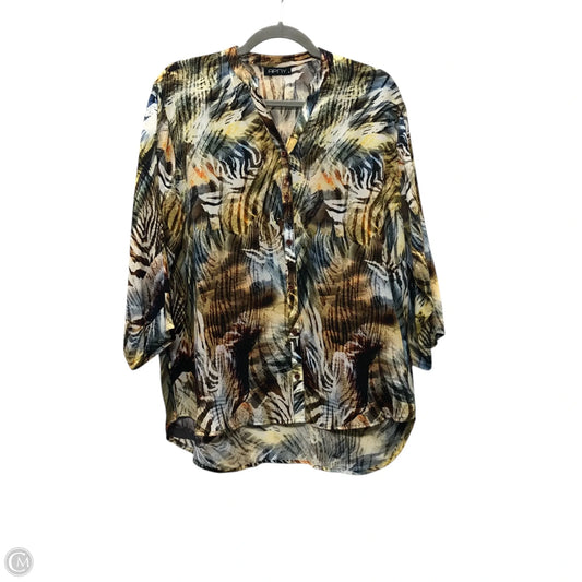 Top 3/4 Sleeve By Cmb In Blue & Brown, Size: L