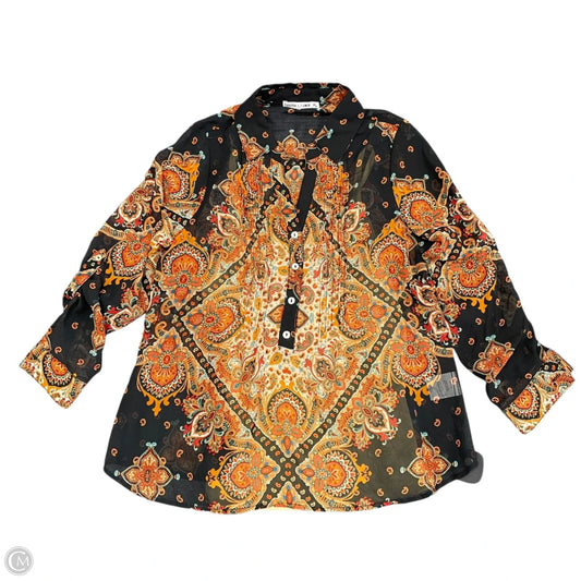 Blouse Long Sleeve By Figuero & Flower In Black & Orange, Size: Lp