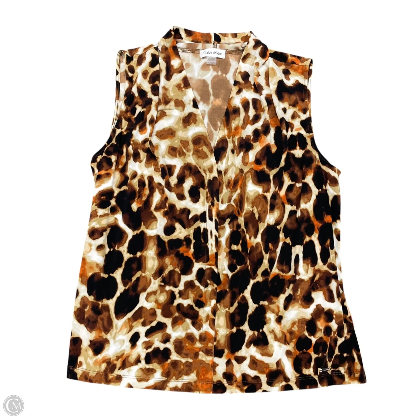 Top Sleeveless By Calvin Klein In Brown & White, Size: Xlp
