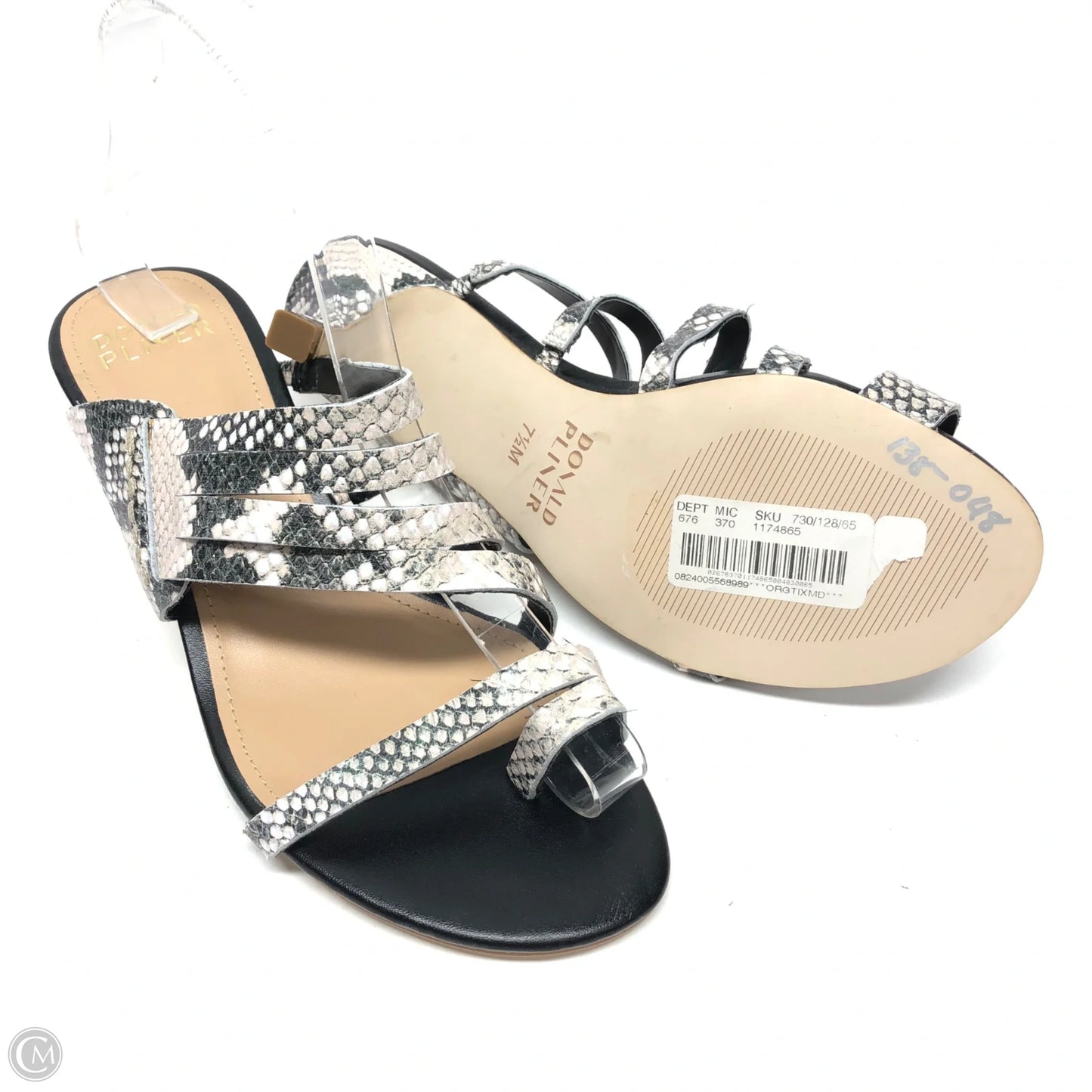Sandals Heels Kitten By Donald Pliner In Snakeskin Print, Size: 7.5