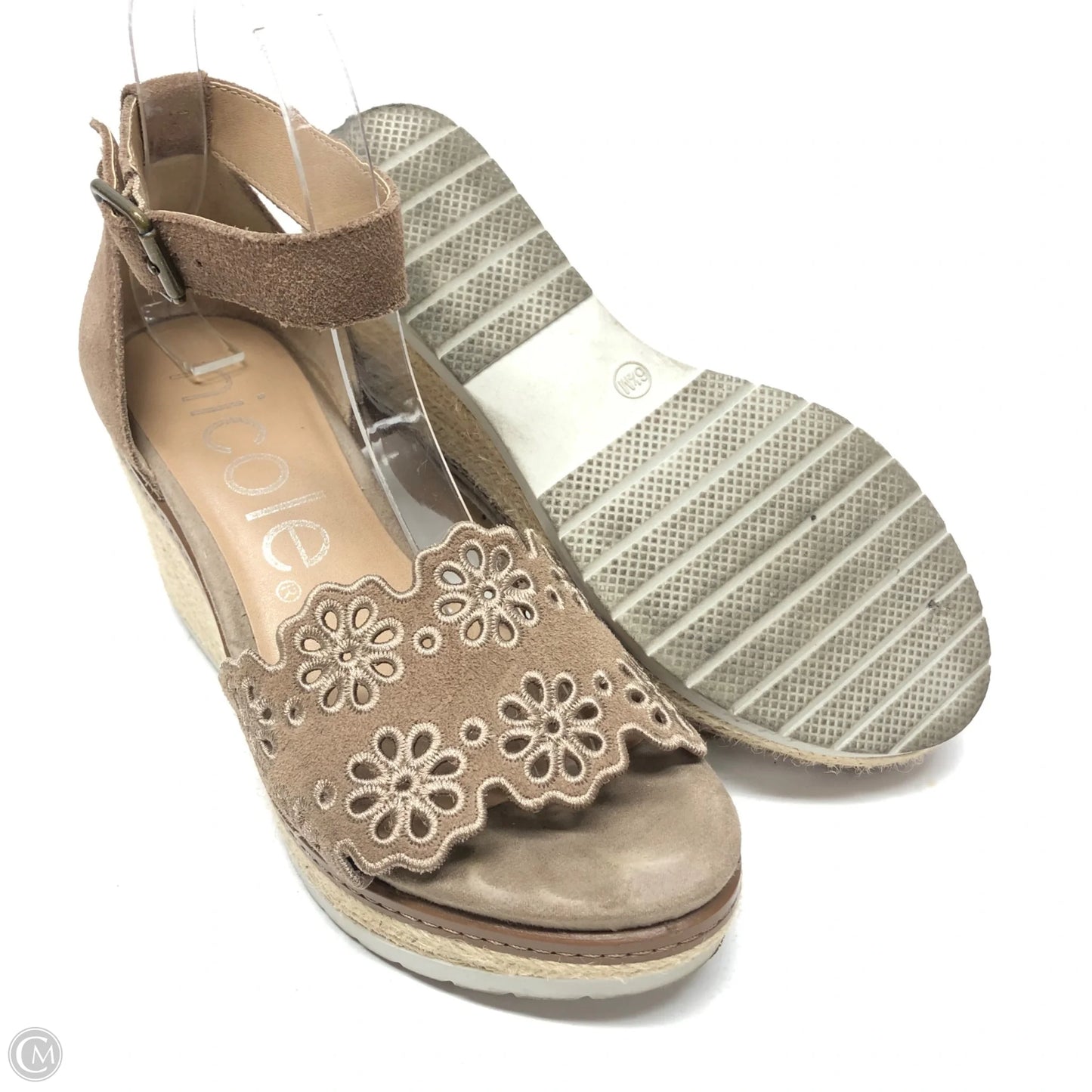 Sandals Heels Wedge By Nicole In Beige, Size: 6.5
