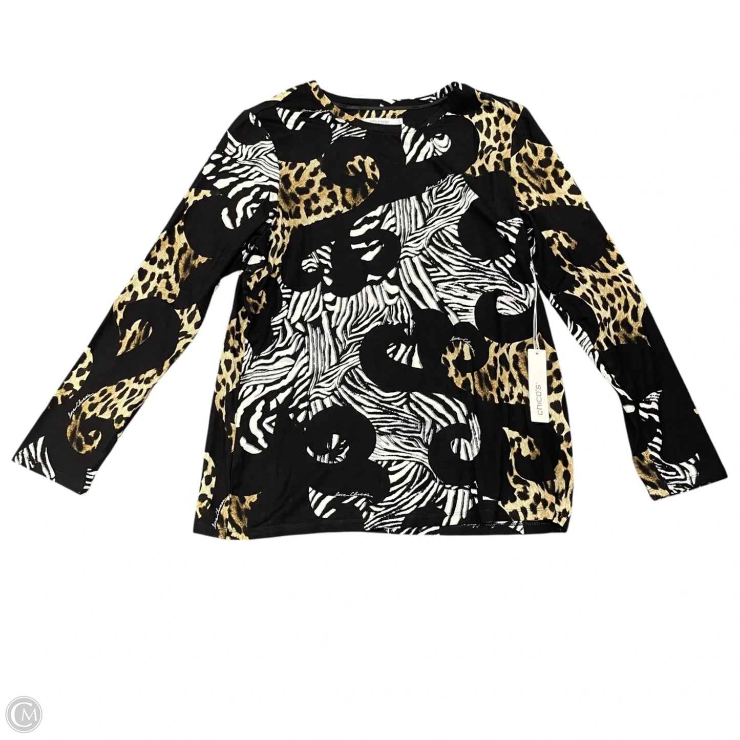 Top Long Sleeve By Chicos In Black & Tan, Size: L