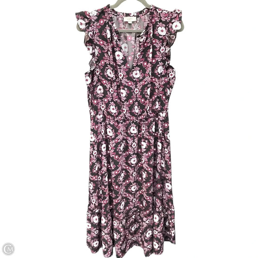 Dress Casual Midi By Loft In Black & Purple, Size: L
