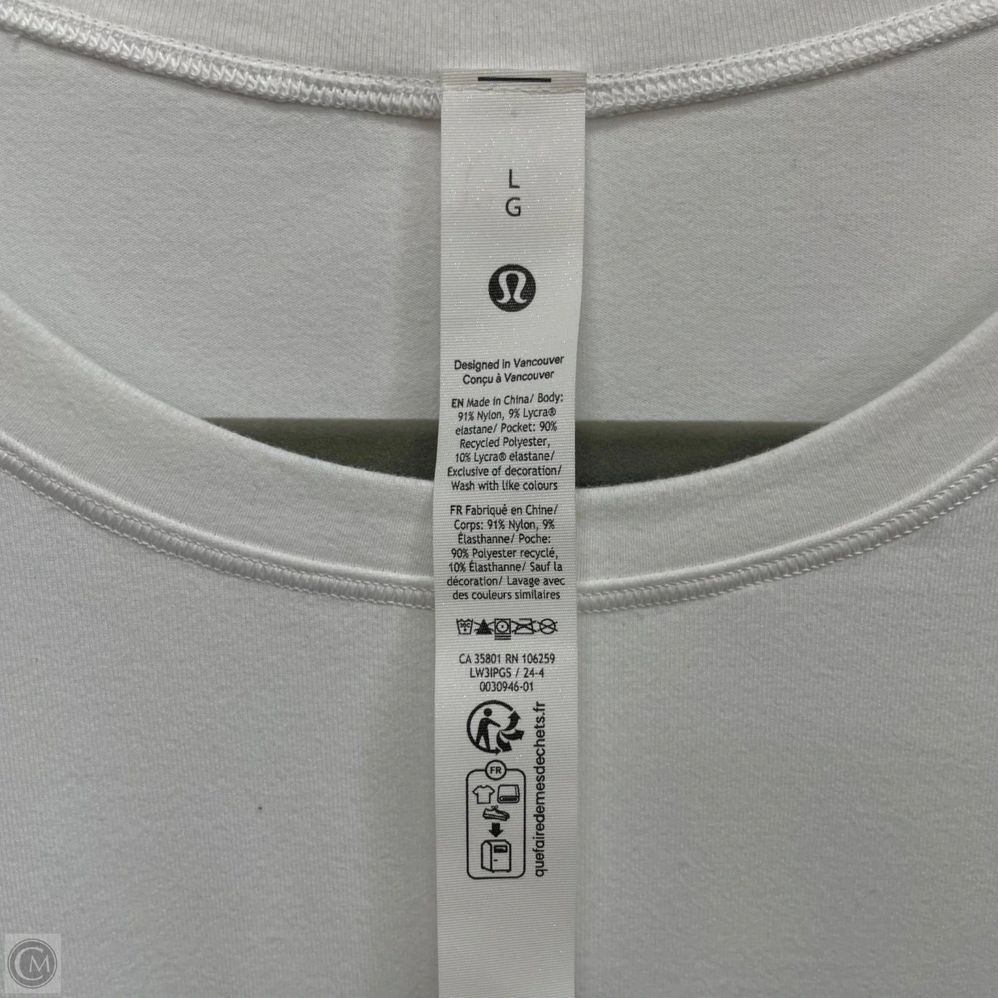 Athletic Top Long Sleeve Crewneck By Lululemon In White, Size: L