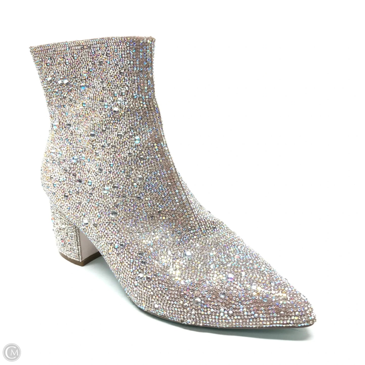 Boots Ankle Heels By Betsey Johnson In Silver, Size: 9