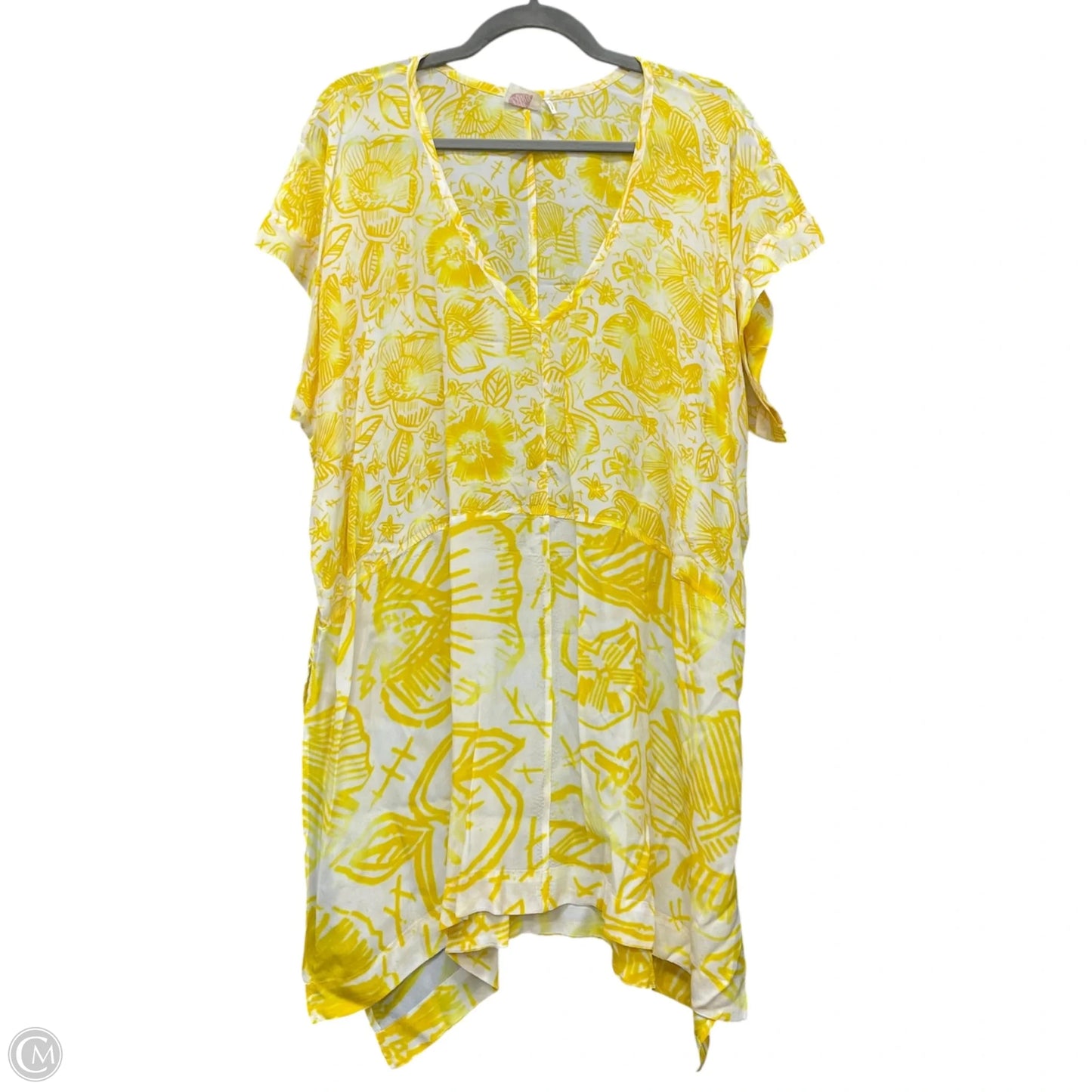 Tunic Short Sleeve By Anthropologie In White & Yellow, Size: S