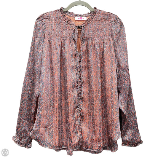 Blouse Long Sleeve By Buddy Love In Blue & Orange, Size: M