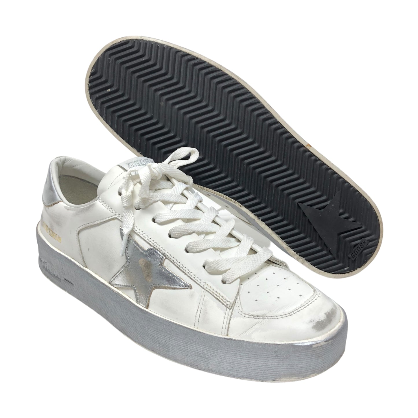 Silver & White Shoes Luxury Designer Golden Goose, Size 10