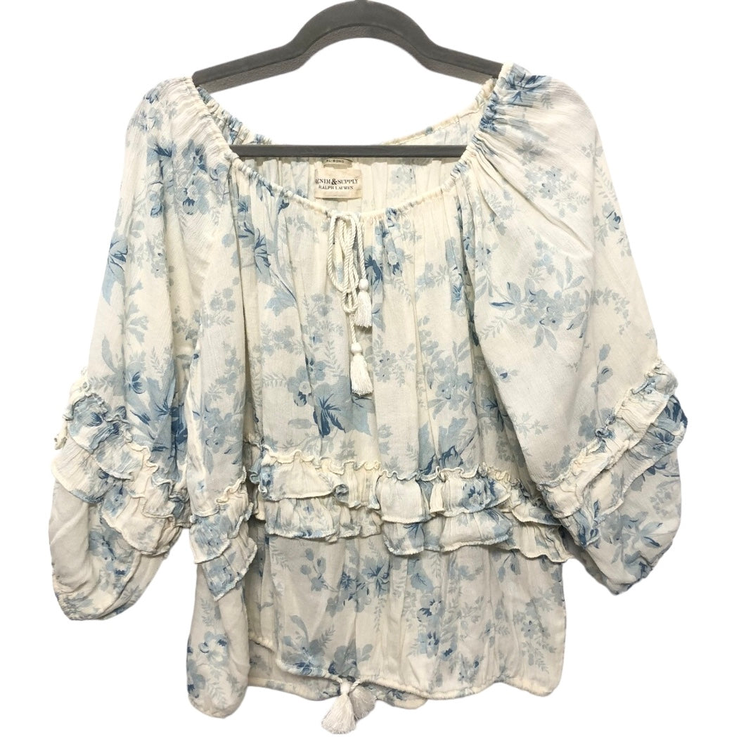 Blue & White Blouse Long Sleeve Denim & Supply By Ralph Lauren, Size S