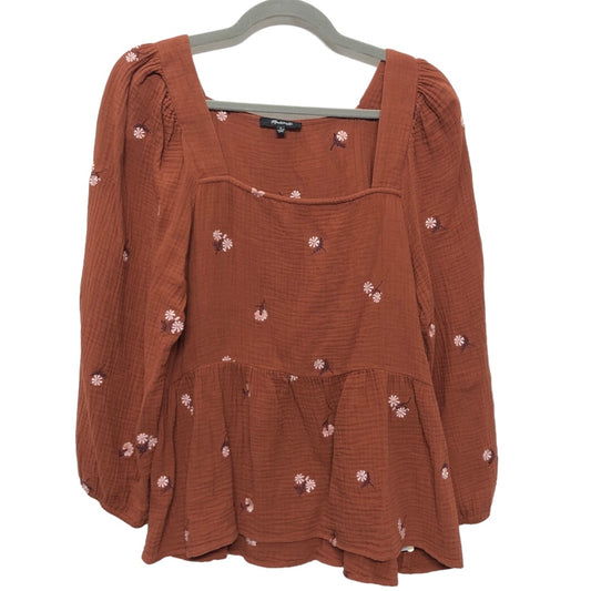 Brown Blouse Long Sleeve Madewell, Size L