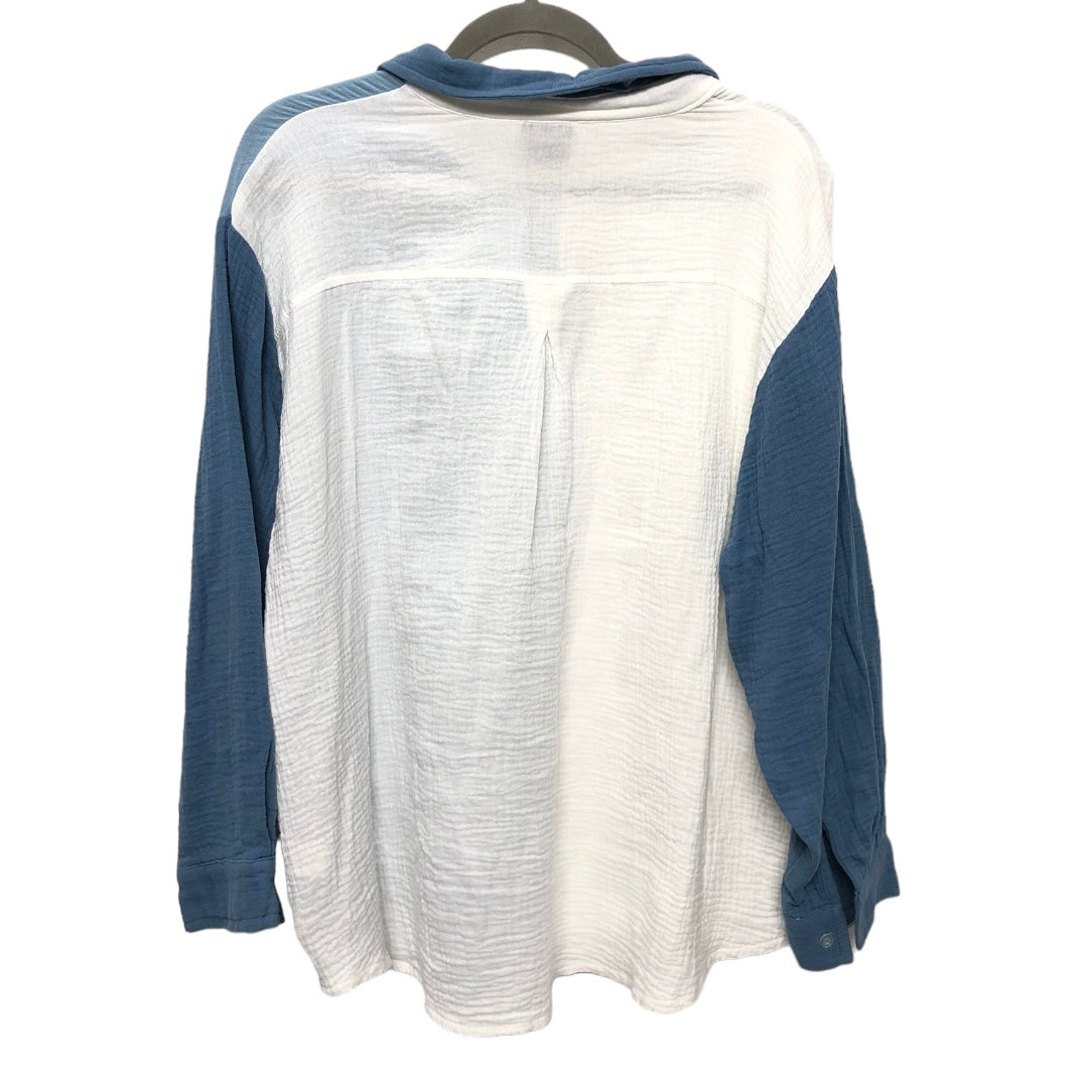 Blue & White Top Long Sleeve Clothes Mentor, Size L