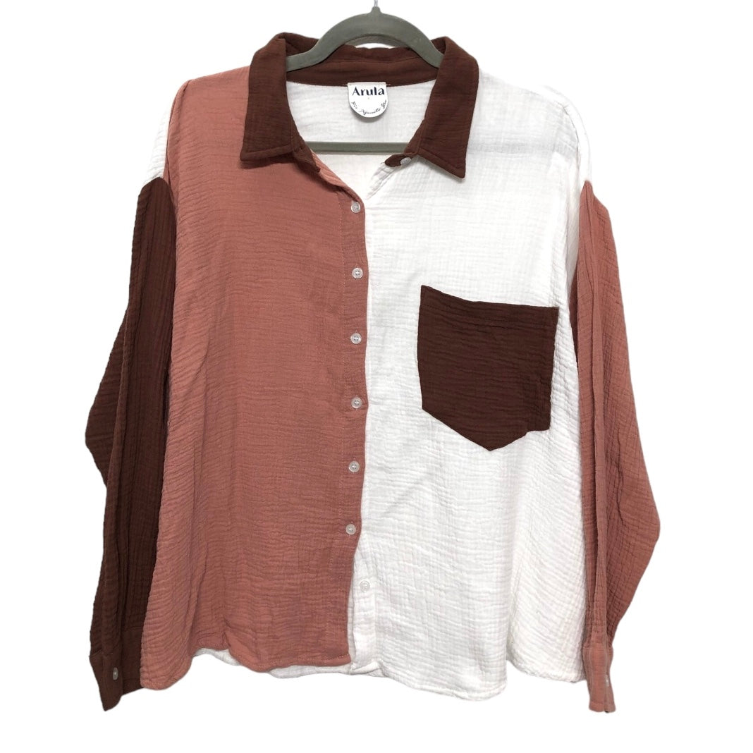 Tan & White Top Long Sleeve Clothes Mentor, Size Xl