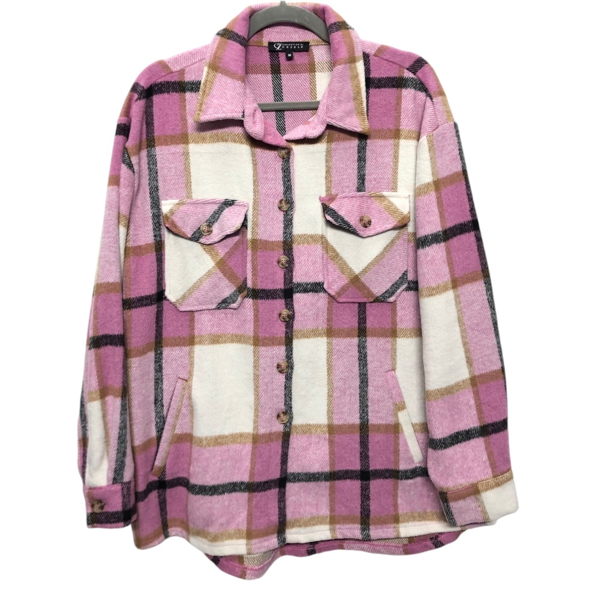 Jacket Shirt By Clothes Mentor In Pink & White, Size: M