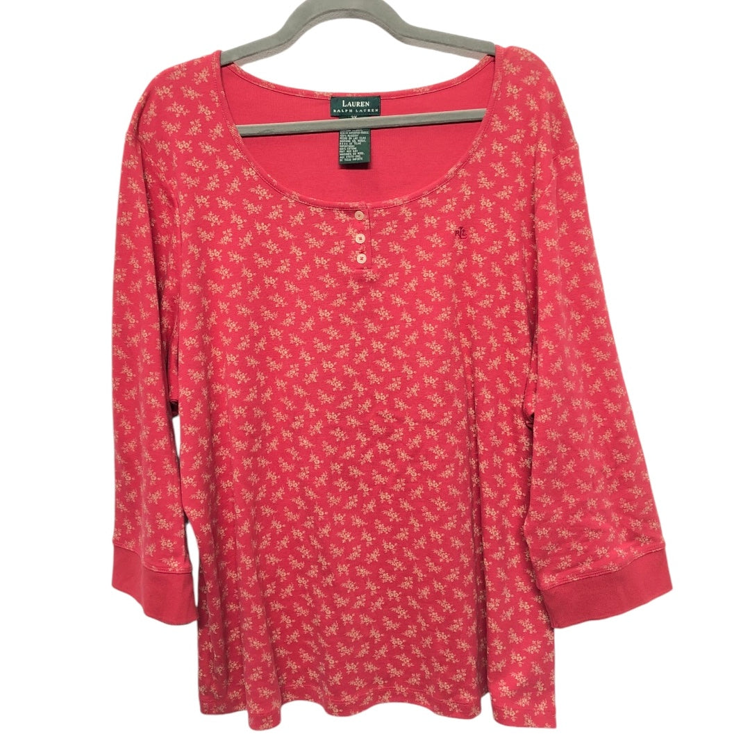 Top 3/4 Sleeve Basic By Lauren By Ralph Lauren In Red & Tan, Size: 3x