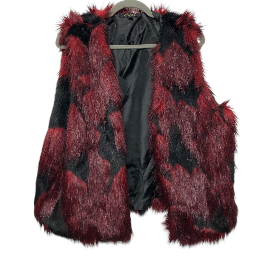 Vest Faux Fur & Sherpa By Melissa Paige In Black & Red, Size: Xl