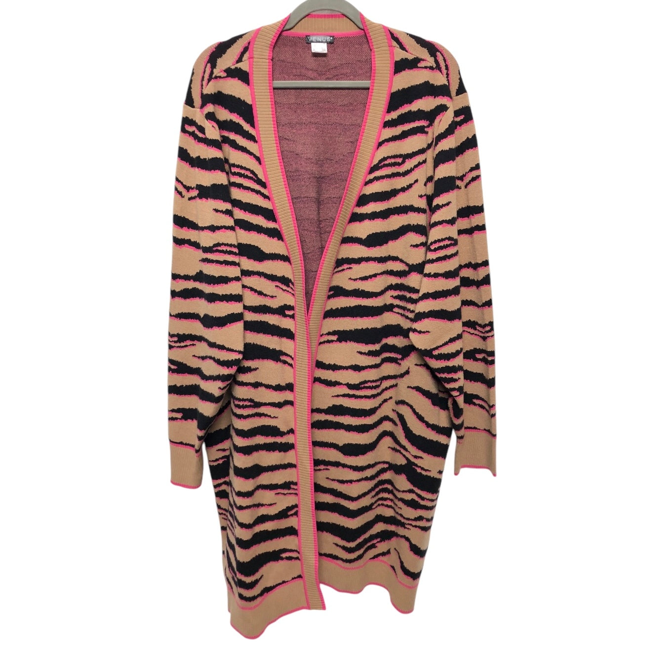 Sweater Cardigan By Venus In Black & Tan, Size: 3x