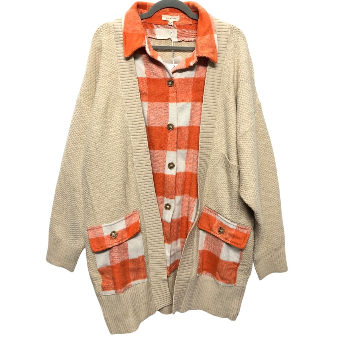 Jacket Shirt By Clothes Mentor In Cream & Orange, Size: 3x