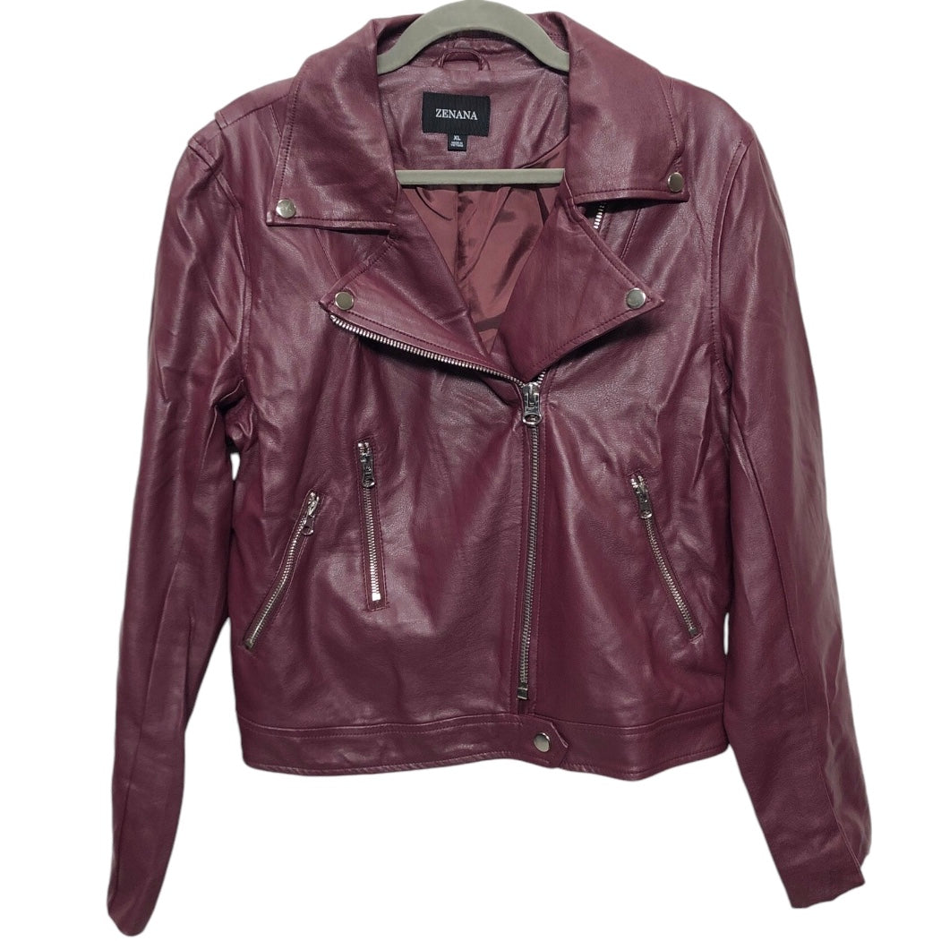 Jacket Moto By Zenana Outfitters In Maroon, Size: Xl