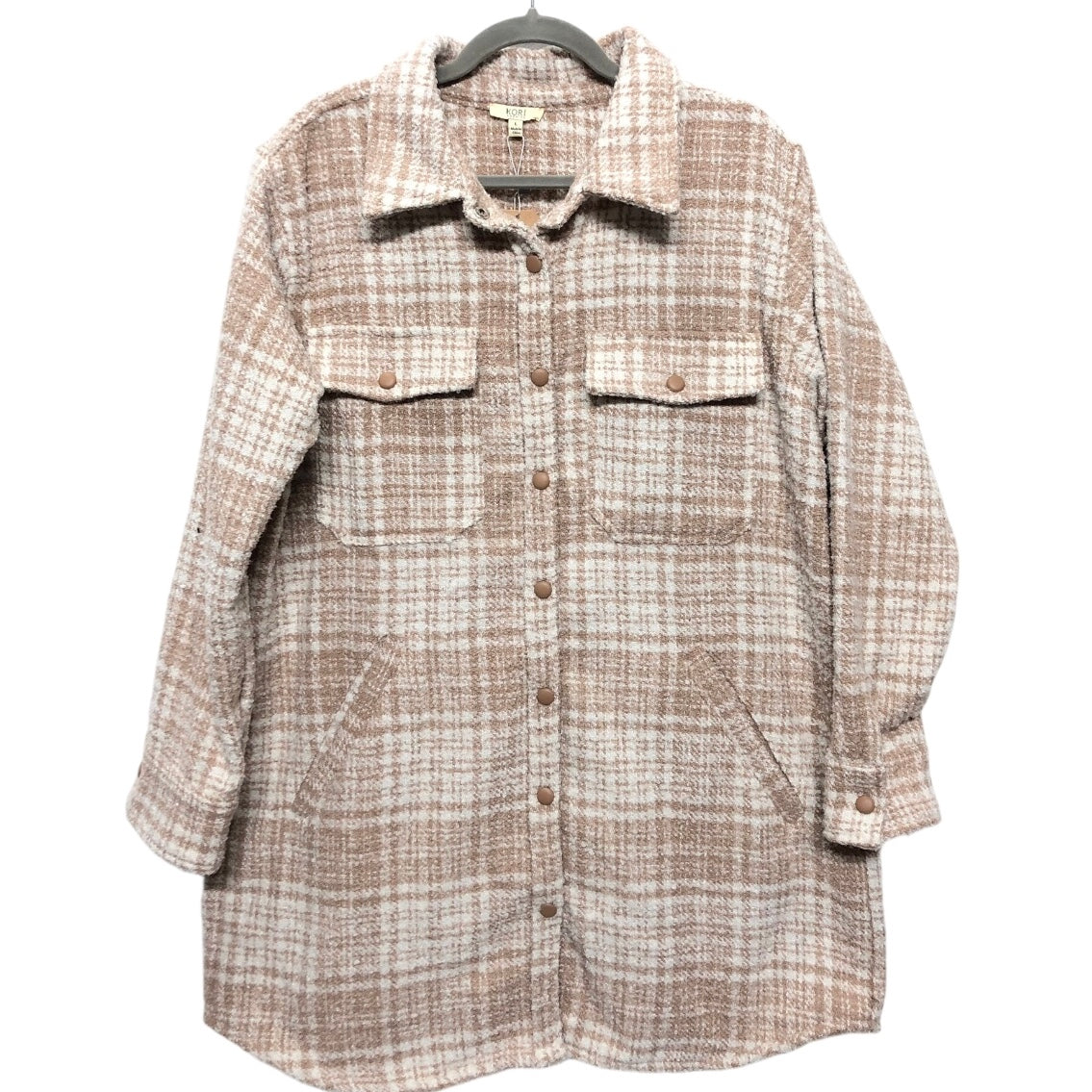 Jacket Shirt By Kori America In Tan & White, Size: L