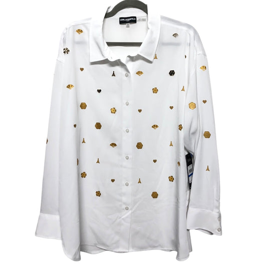 Top Long Sleeve Designer By Karl Lagerfeld In White & Yellow, Size: Xl