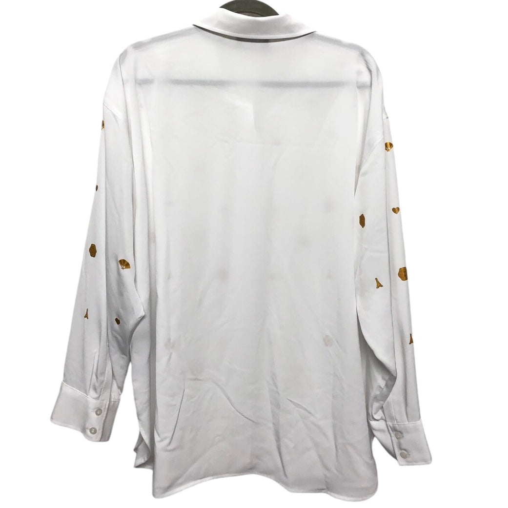 Top Long Sleeve Designer By Karl Lagerfeld In White & Yellow, Size: Xl