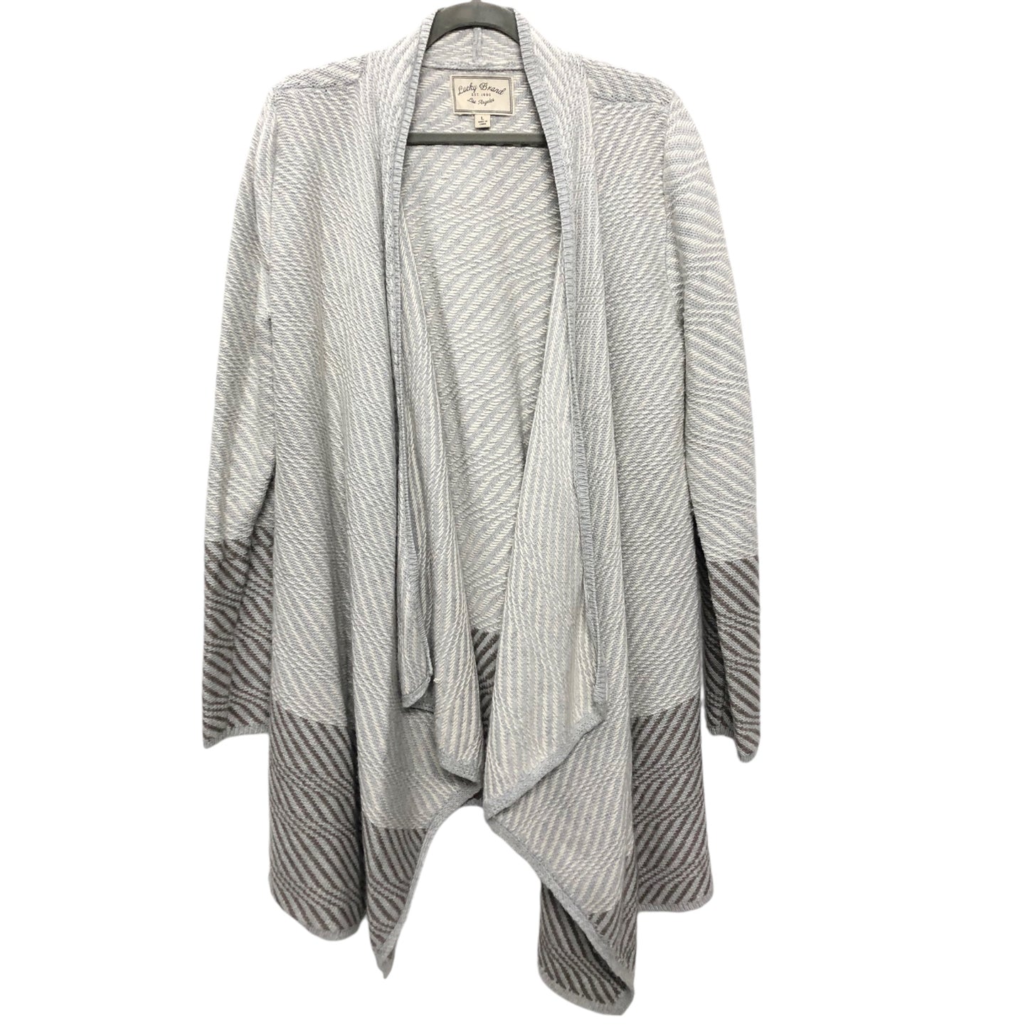 Sweater Cardigan By Lucky Brand In Cream & Grey, Size: L