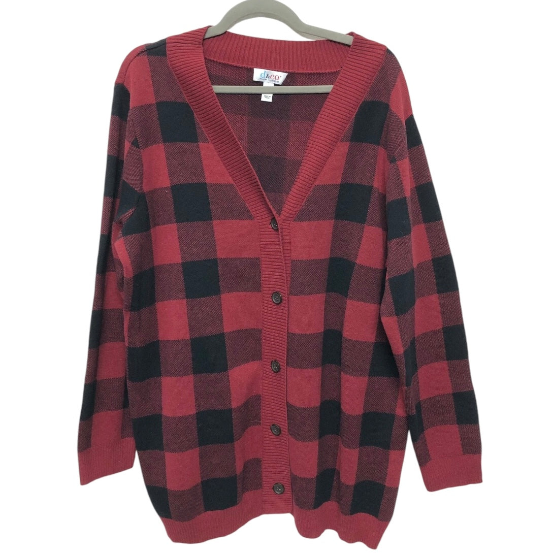 Sweater Cardigan By Denim And Co Qvc In Black & Red, Size: Xl