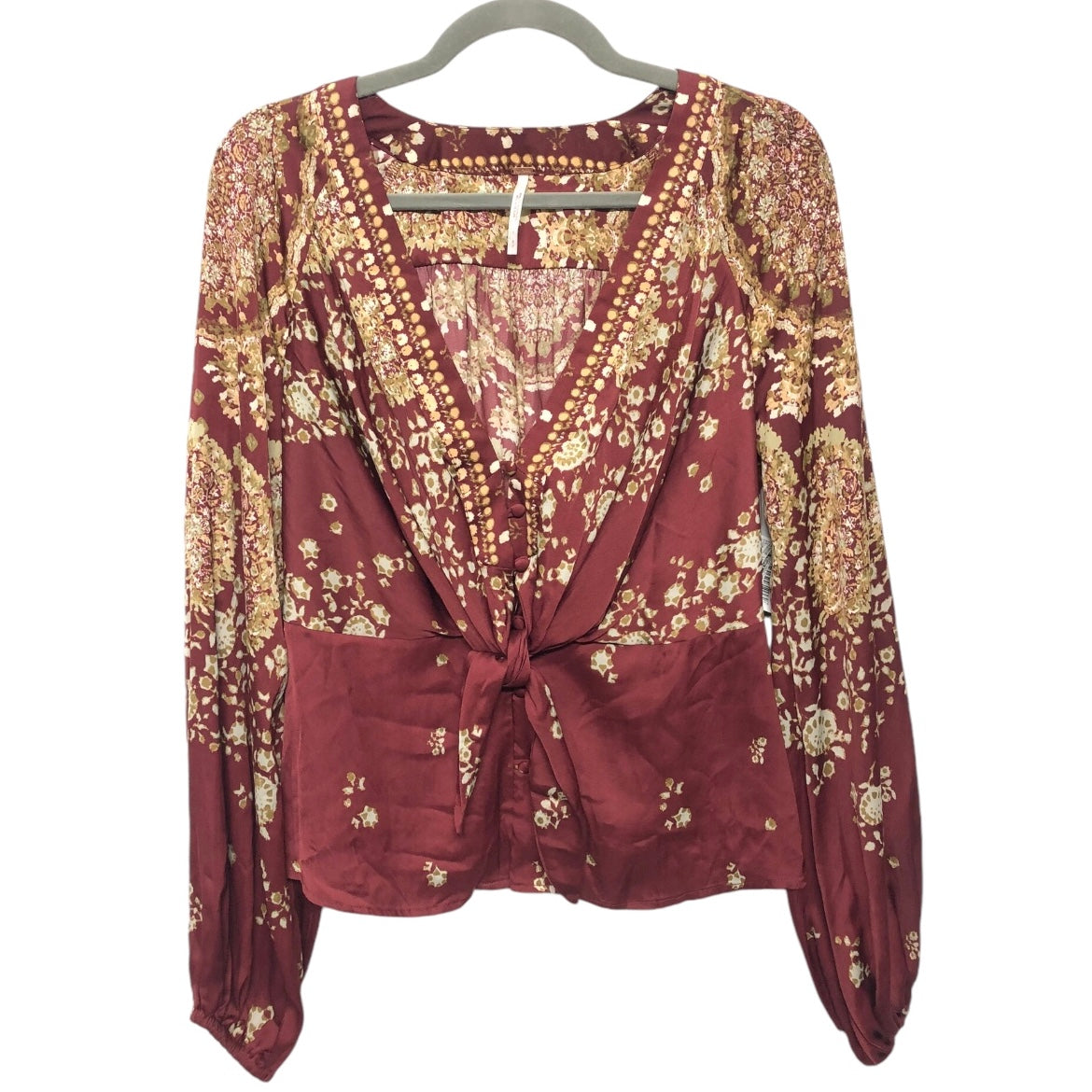 Blouse Long Sleeve By Free People In Maroon, Size: S