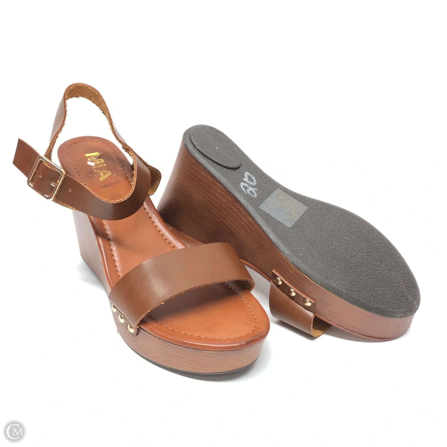 Sandals Heels Wedge By Mia In Brown, Size: 9.5