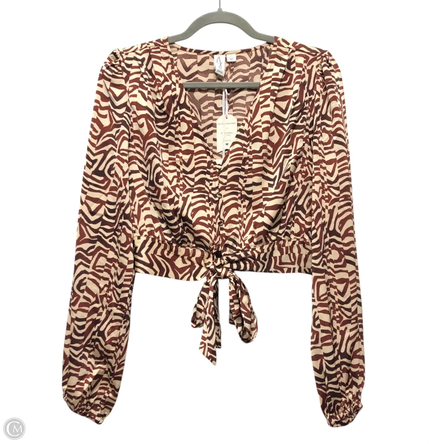 Blouse Long Sleeve By J By Joie In Brown & Cream, Size: S