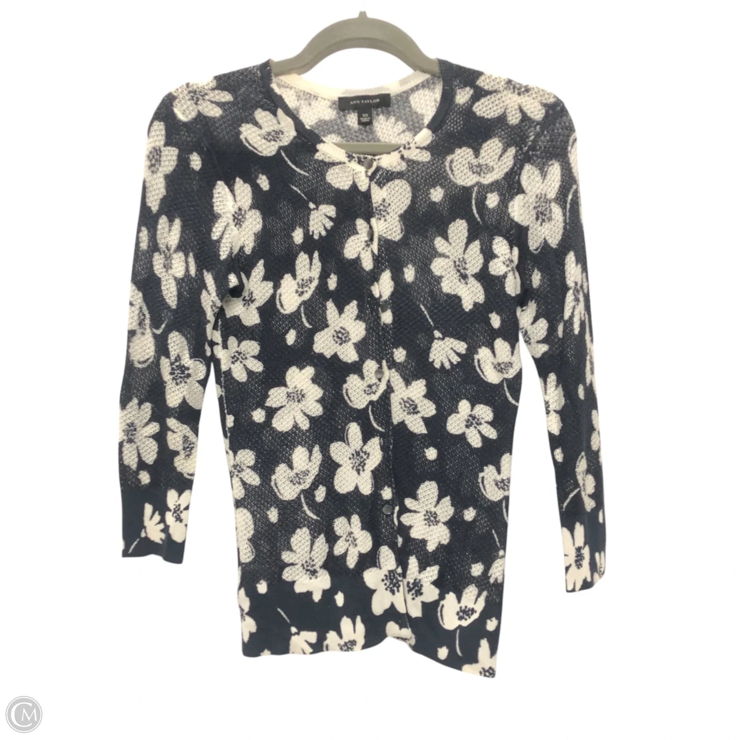 Cardigan By Ann Taylor In Blue & White, Size: Xs