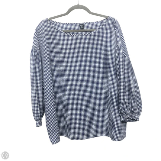 Top 3/4 Sleeve By Shein In Blue & White, Size: 3x