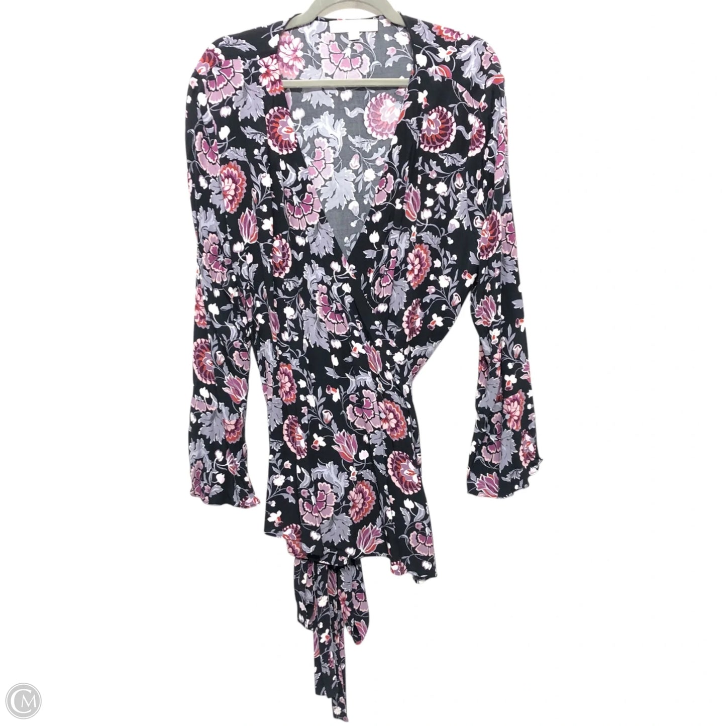 Blouse Long Sleeve By Loft In Black & Purple, Size: Xxl