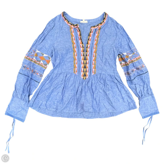 Blouse Long Sleeve By A Loves A In Blue & Brown, Size: M