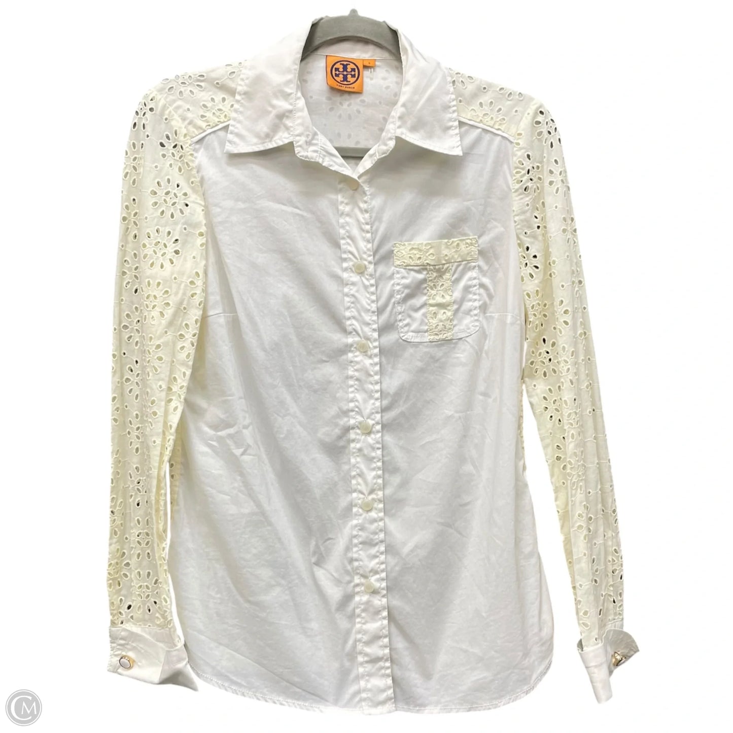 Top Long Sleeve Designer By Tory Burch In Cream, Size: 4
