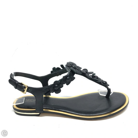 Sandals Flats By Michael By Michael Kors In Black & Gold, Size: 6