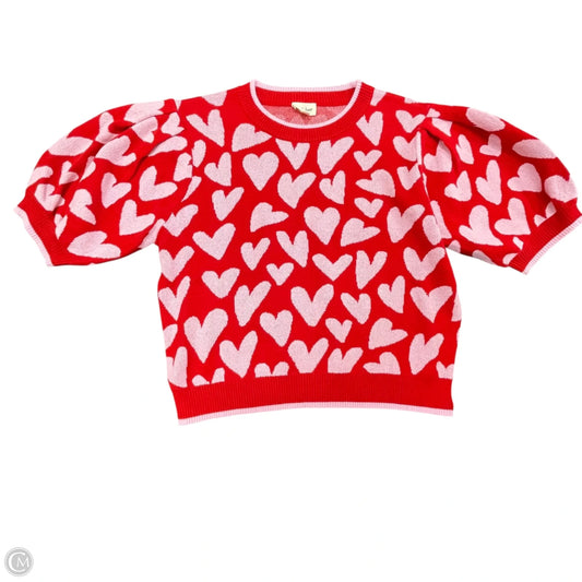 Sweater Short Sleeve By Peach Love Cream California In Pink & Red, Size: L