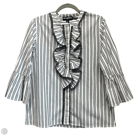 Top 3/4 Sleeve Designer By Karl Lagerfeld In Grey & White, Size: M