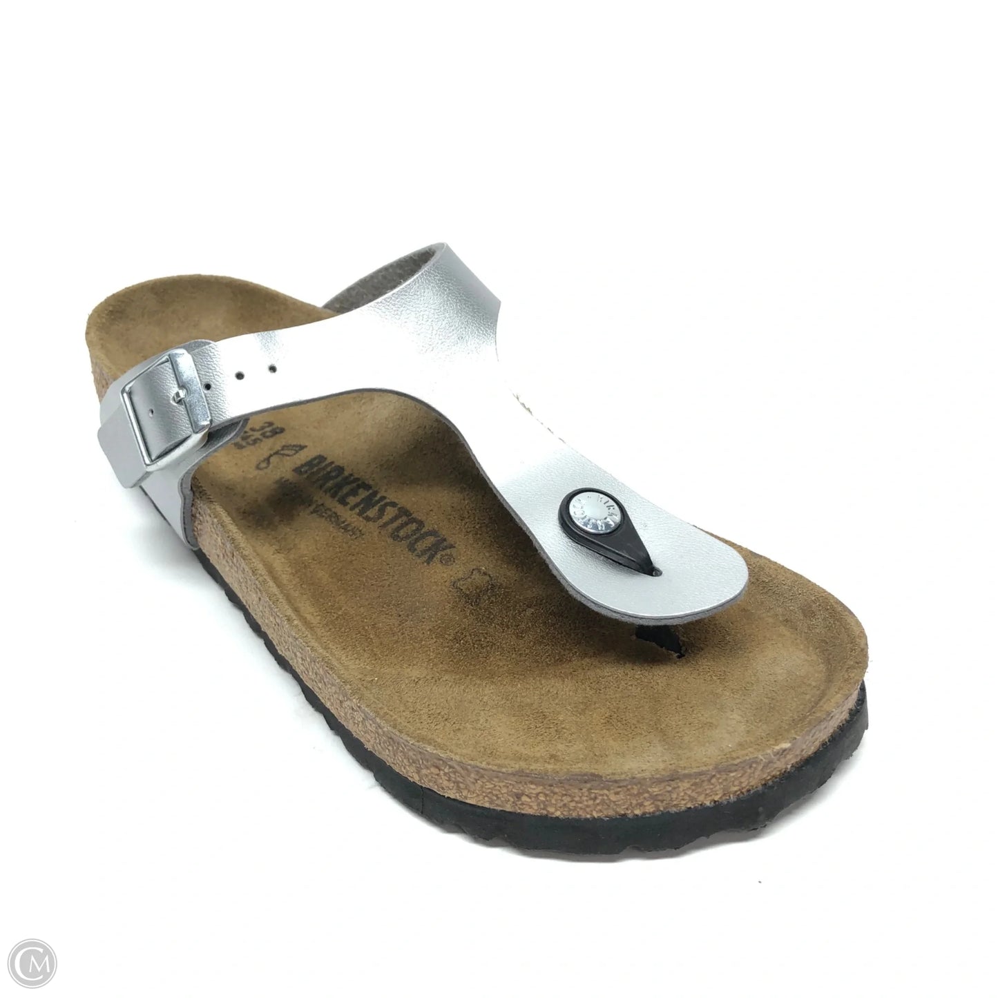 Sandals Flats By Birkenstock In Silver, Size: 7
