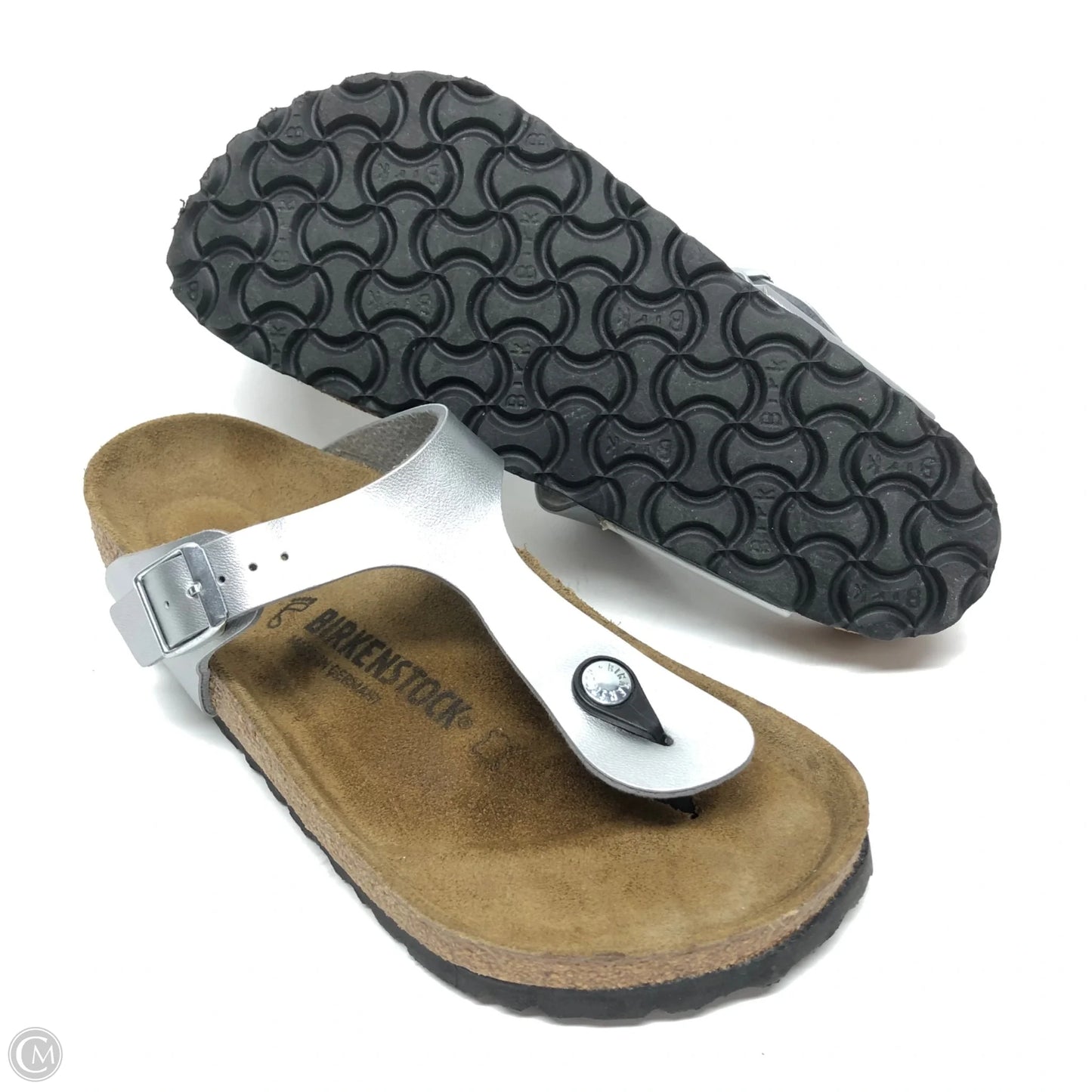 Sandals Flats By Birkenstock In Silver, Size: 7