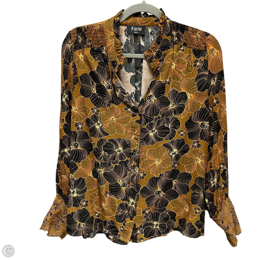 Blouse Long Sleeve By Fate In Black & Tan, Size: S