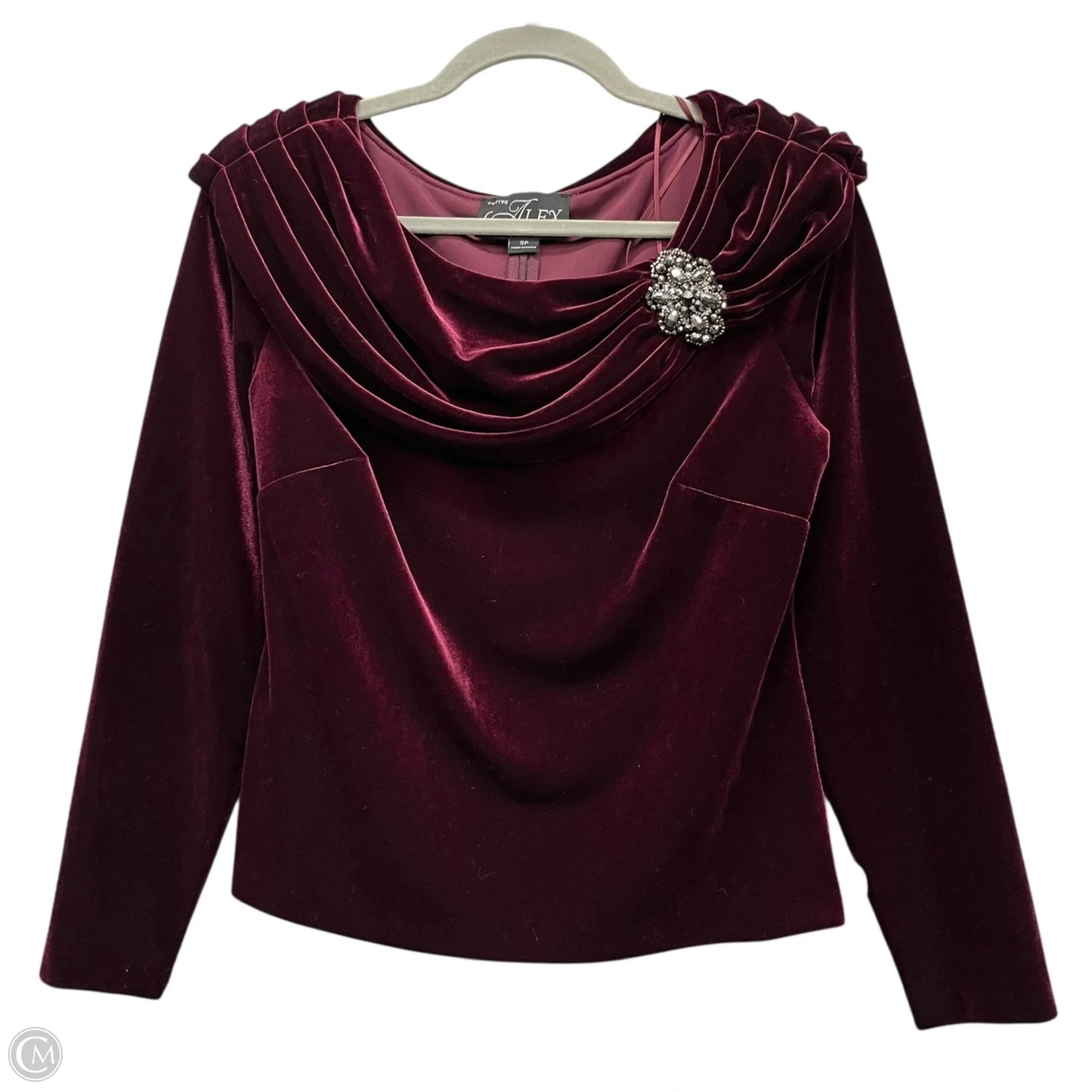 Blouse Long Sleeve By Alex Evenings In Maroon, Size: S