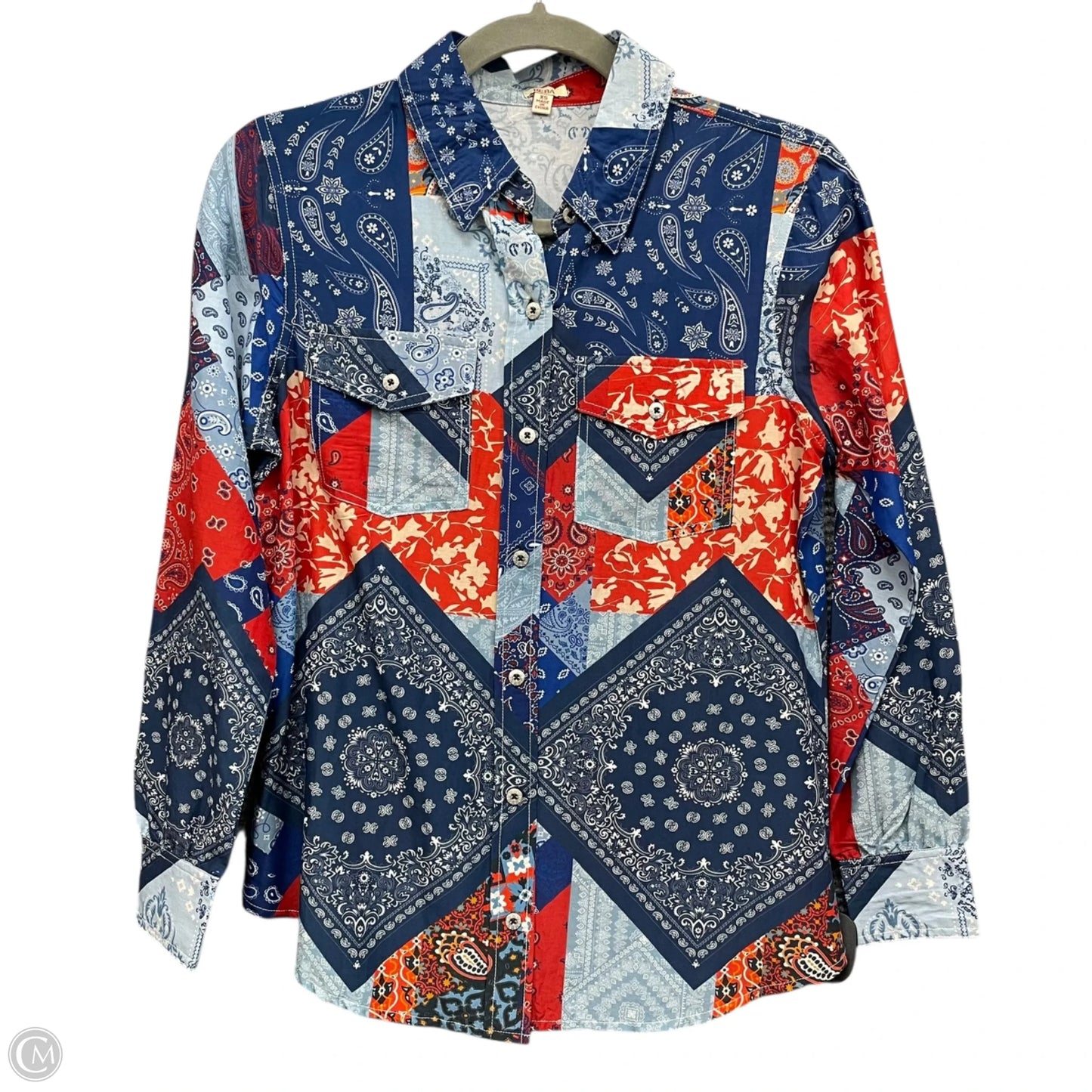 Top Long Sleeve By Reba In Blue & Red & White, Size: Xs