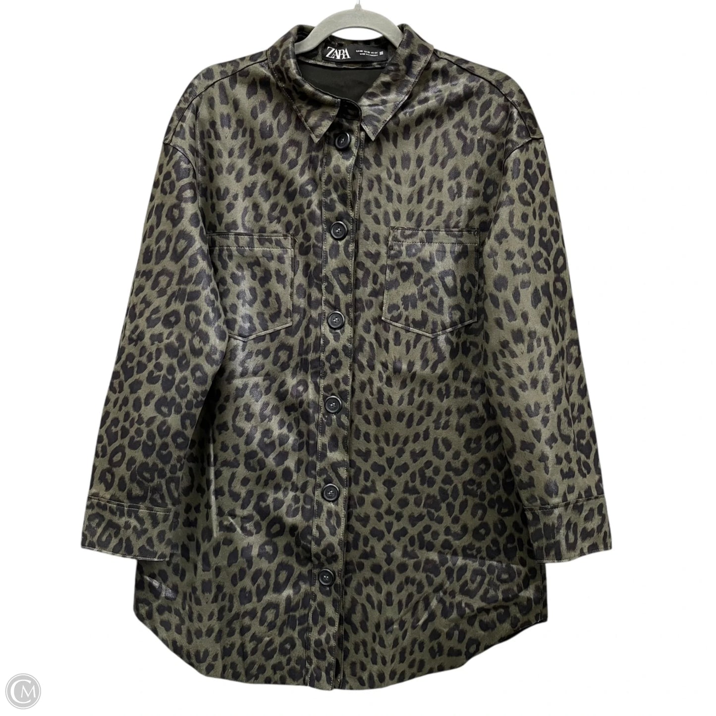 Jacket Shirt By Zara In Black & Green, Size: Xs