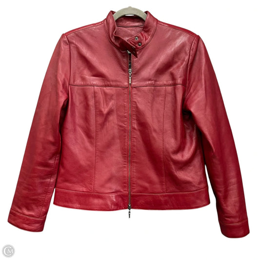 Jacket Moto Leather By Clothes Mentor In Red, Size: 10