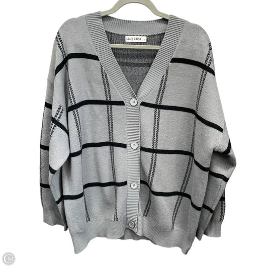 Sweater Cardigan By Grace Karin In Black & Grey, Size: 1x