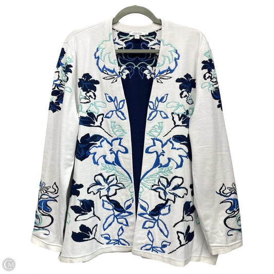 Sweater Cardigan By Chicos In Blue & White, Size: Xl